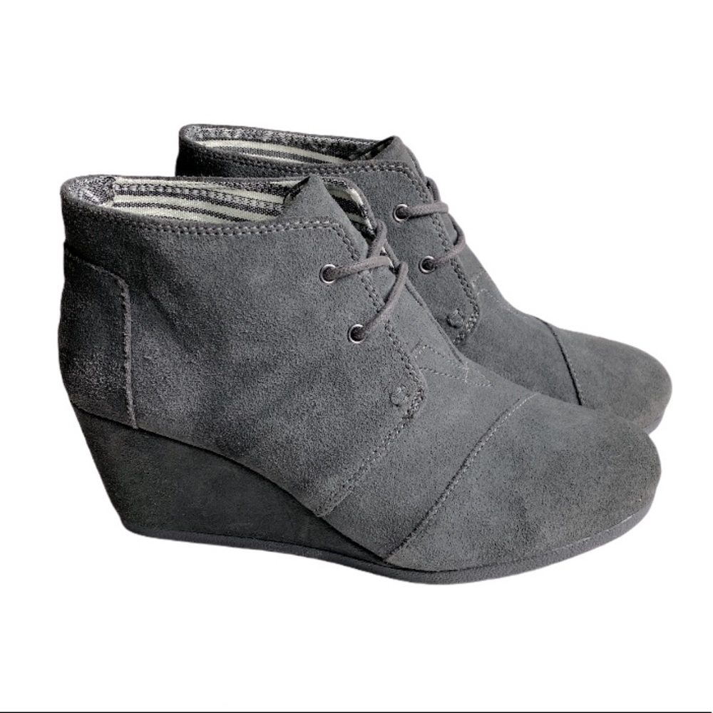 Toms Grey Desert Suede Wedge Lace Up Ankle Boots